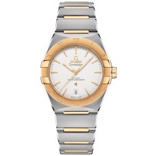 Cópia Omega Constellation Co-Axial Master Chronometer Silver Dial Relógio Masculino em Ouro Amarelo e Aço Inoxidável 131.20.36.20.02.002