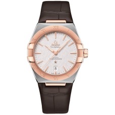 Cópia Omega Constellation Co-Axial Master Chronometer Silver Dial 18K Sedna – Relógio masculino com pulseira de couro marrom dourado 131.23.39.20.02.001