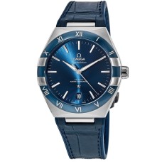 Cópia Omega Constellation Co-Axial Master Chronometer Mostrador Azul Pulseira de Couro Azul Relógio Masculino 131.33.41.21.03.001