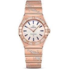 Cópia Omega Constellation Manhattan Quartz 28mm Madrepérola Mostrador Diamante Rosa Ouro Relógio Feminino 131.55.28.60.99.002