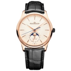 Réplica Jaeger LeCoultre Master Ultra Fino Bege Mostrador Pulseira de Couro Relógio Masculino 1362511