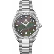 Cópia Omega Seamaster Aqua Terra 150m Master Co-Axial Chronometer 38 MM Madrepérola Diamante Mostrador Relógio Feminino de Aço Inoxidável 220.15.38.20.57.001