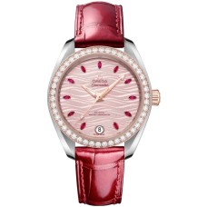 Cópia Omega Seamaster Aqua Terra 150m Master Co-Axial Rosa Dial Pulseira de Couro Relógio Feminino 220.28.34.20.60.001