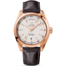 Cópia Omega Seamaster Aqua Terra Cronômetro Automático 41,5mm Dia-Data Mostrador Prateado Pulseira de Couro Relógio Masculino 231.53.42.22.02.001