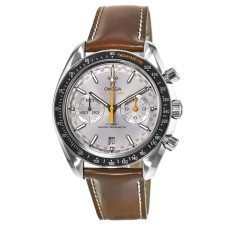 Cópia Omega Speedmaster Racing Cronômetro Automático Cronógrafo Cinza Mostrador Pulseira de Couro Marrom Relógio Masculino 329.32.44.51.06.001