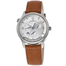 Cópia Jaeger LeCoultre Master Control Geográfica Prata Cronógrafo Mostrador Pulseira de Couro Relógio Masculino 4128420