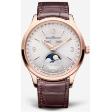 Cópia Jaeger LeCoultre Master Relógio masculino ultrafino com mostrador branco e pulseira de couro 4142520