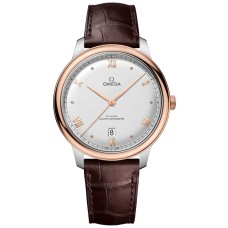 Cópia Omega De Ville Prestige Co-Axial Master Chronometer 40mm Mostrador Prateado Pulseira de Couro Relógio Masculino 434.23.40.20.02.001