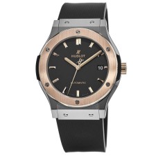 Cópia Hublot Classic Fusion mostrador preto automático ouro 18kt e amp; Relógio masculino com pulseira de borracha com caixa de titânio 511.NO.1181.RX