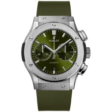 Cópia Hublot Classic Fusion Chronograph Mostrador Verde Pulseira de Borracha Relógio Masculino 521.NX.8970.RX