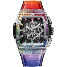 Replica Relógio Hublot Spirit of Big Bang com mostrador esqueleto de borracha e pulseira de couro 641.NX.0117.LR.0999