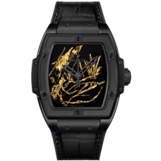 Copiar relógio masculino Hublot Spirit of Big Bang com mostrador preto e pulseira de borracha 665.CX.0660.LR