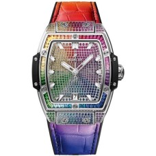 Copiar relógio masculino Hublot Spirit of Big Bang com mostrador de cristal e pulseira de couro 665.NX.9910.LR.0999