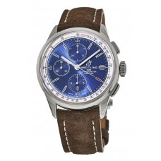 Cópia Breitling Premier Chronograph 42 mostrador azul pulseira de couro marrom relógio masculino A13315351C1X1