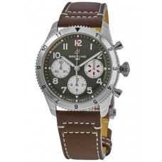 Réplica Breitling Classic Avi Cronógrafo 42 Curtiss Warhawk Mostrador Verde Pulseira de Couro Relógio Masculino A233802A1L1X1