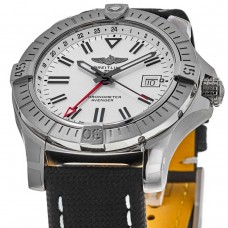 Cópia Breitling Avenger Automático GMT 43 Mostrador Branco Pulseira de Couro Relógio Masculino A32397101A1X2