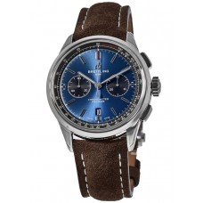 Cópia Breitling Premier B01 Cronógrafo 42 Mostrador Azul Pulseira de Couro Marrom Relógio Masculino AB0118221C1X1