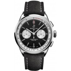 Cópia Breitling Premier B01 Cronógrafo 42 Relógio Masculino com Pulseira de Couro com Mostrador Preto AB0118371B1X2