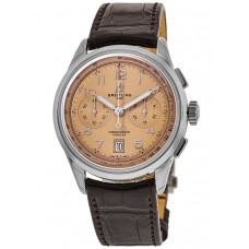 Cópia Breitling Premier B01 Cronógrafo 42 Mostrador de Cobre Pulseira de Couro Relógio Masculino AB0145331K1P1