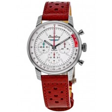 Cópia Breitling Top Time B01 Ford Thunderbird Branco Cronógrafo Mostrador Pulseira de Couro Relógio Masculino AB01766A1A1X1