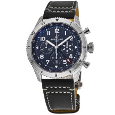 Cópia Breitling Super Avi B04 Cronógrafo GMT 46 Tributo a Vought F4U Corsair Mostrador Azul Pulseira de Couro Relógio Masculino AB04451A1C1X1