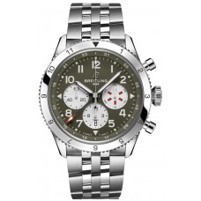 Réplica Breitling Super Avi B04 Cronógrafo GMT 46 Curtiss Warhawk Mostrador Verde Relógio Masculino de Aço AB04452A1L1A1