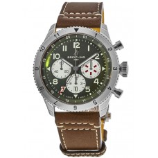 Falso Breitling Super Avi B04 Cronógrafo GMT 46 Curtiss Warhawk Mostrador Verde Pulseira de Couro Relógio Masculino AB04452A1L1X1