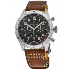 Cópia Breitling Super Avi B04 Cronógrafo GMT 46 P-51 Mustang Mostrador Preto Pulseira de Couro Relógio Masculino AB04453A1B1X1