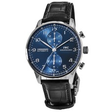 Cópia IWC Portugieser Cronógrafo Automático Mostrador Azul Pulseira De Couro Relógio Masculino IW371606