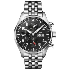 Cópia IWC Pilot's Chronograph Black Dial Steel Relógio masculino IW378002