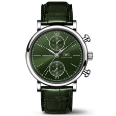 Réplica IWC Portofino cronógrafo mostrador verde pulseira de couro relógio masculino IW391405