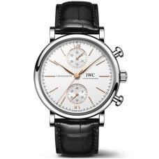 Cópia IWC Portofino cronógrafo com mostrador prateado e pulseira de couro relógio masculino IW391406