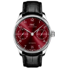 Cópia IWC Portugieser Automático 7 Dias Reserva de Energia Borgonha Mostrador Pulseira de Couro Relógio Masculino IW500714