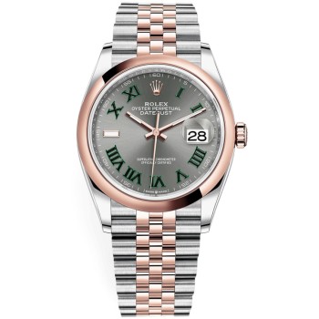 Rolex Datejust 36 falso em aço e amp; Relógio feminino Everose Gold Slate Roman Wimbledon com mostrador M126201-0029 Rolex Datejust 36 falso em aço e amp; Relógio feminino Everose Gold Slate Roman Wimbledon com mostrador M126201-0029