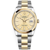 Rolex Datejust 36 falso em aço e amp; Relógio feminino com mostrador canelado dourado em ouro amarelo M126203-0040