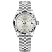 Réplica Rolex Datejust 31 em aço inoxidável e ouro branco com mostrador prateado relógio feminino M278274-0012