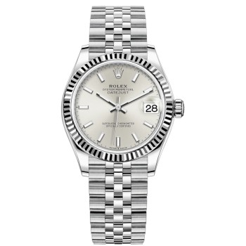 Réplica Rolex Datejust 31 em aço inoxidável e ouro branco com mostrador prateado relógio feminino M278274-0012