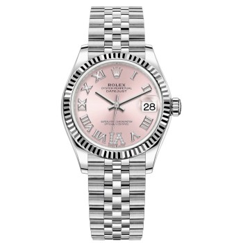 Cópia Rolex Datejust 31 em aço inoxidável e ouro branco rosa romano diamante mostrador relógio feminino M278274-0024
