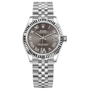 Relógio feminino Rolex Datejust 31 falso em aço inoxidável e ouro branco cinza escuro com mostrador de diamante romano M278274-0028