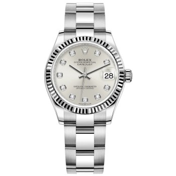 Réplica Rolex Datejust 31 em aço inoxidável e ouro branco prata diamante mostrador relógio feminino M278274-0029