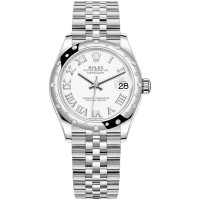 Réplica Rolex Datejust 31 em aço inoxidável e ouro branco mostrador romano branco com moldura de diamante cúpula relógio feminino M278344RBR-0012