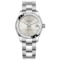 Relógio feminino Rolex Datejust 31 falso em aço inoxidável e ouro branco e prata com moldura de diamante abobadada M278344RBR-0013