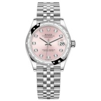 Falso Rolex Datejust 31 em aço inoxidável e ouro branco rosa diamante mostrador abobadado moldura de diamante relógio feminino M278344RBR-0034