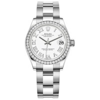 Cópia Rolex Datejust 31 em aço inoxidável e ouro branco mostrador romano branco moldura de diamante relógio feminino M278384RBR-0013