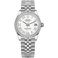 Relógio feminino Rolex Datejust 31 falso em aço inoxidável e ouro branco com mostrador romano branco e moldura de diamante M278384RBR-0014