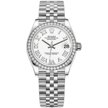 Relógio feminino Rolex Datejust 31 falso em aço inoxidável e ouro branco com mostrador romano branco e moldura de diamante M278384RBR-0014