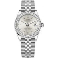 Cópia Rolex Datejust 31 em aço inoxidável e ouro branco e prata com mostrador abobadado e moldura de diamante relógio feminino M278384RBR-0016