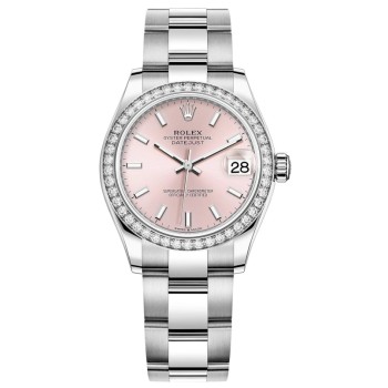 Cópia Rolex Datejust 31 em aço inoxidável e ouro branco com mostrador rosa e moldura de diamante relógio feminino M278384RBR-0017