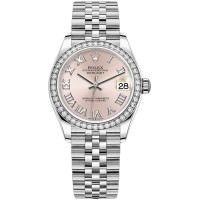 Cópia Rolex Datejust 31 em aço inoxidável e ouro branco rosa mostrador romano com moldura de diamante relógio feminino M278384RBR-0024