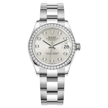 Cópia Rolex Datejust 31 em aço inoxidável e ouro branco prata diamante mostrador moldura de diamante relógio feminino M278384RBR-0033